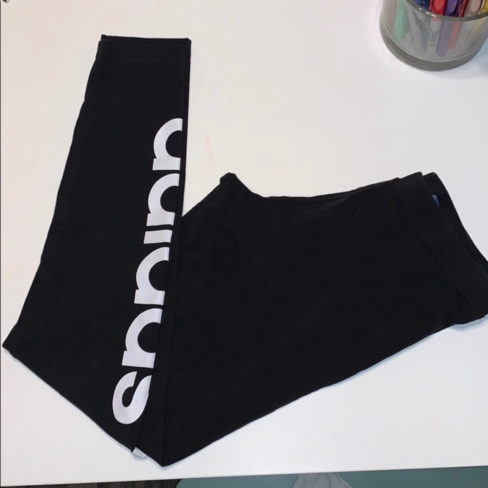 Adidas black leggings with white logo